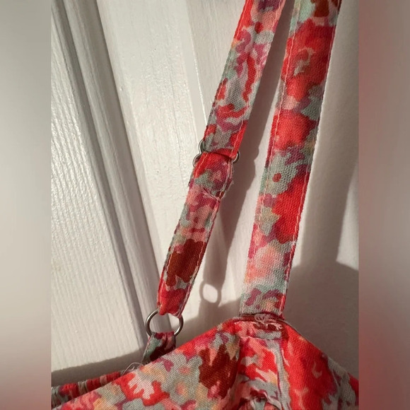 FP ONE Free People Pink Multi Floral Baby Doll Tiered Layers MED Spaghetti Strap - Picture 6 of 14